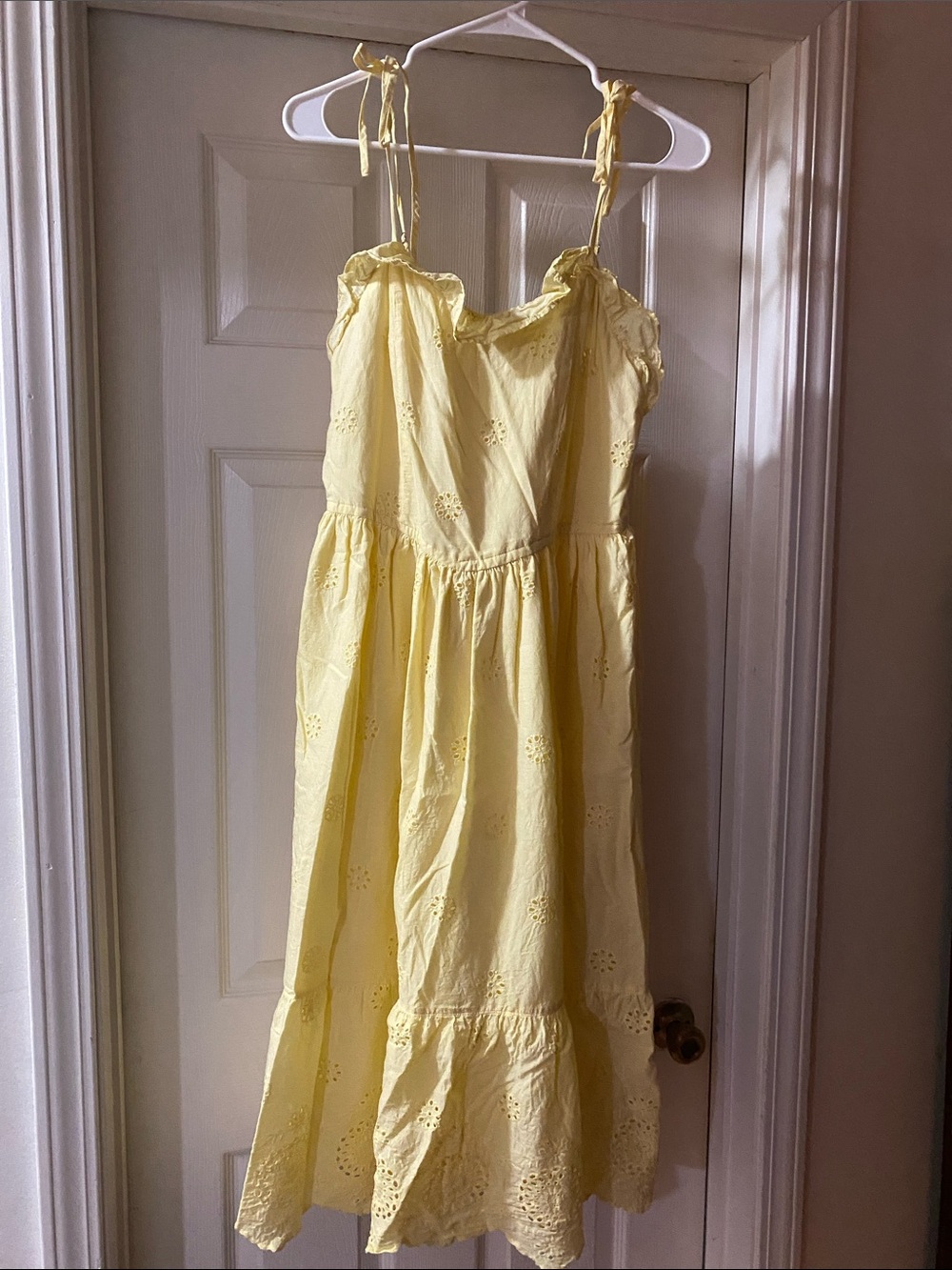 Yellow Eyelet Tie-Shoulder Dress
